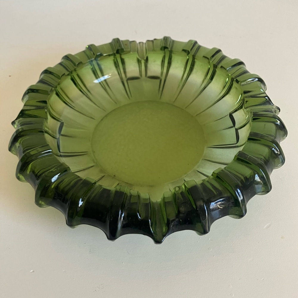 Vintage Green Glass Ashtray